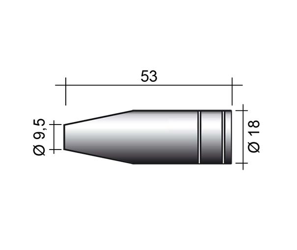 Hubica MIG 150A /MC17/145.0123-ZVAR/ 53mm/9,5mm/ostro kónická