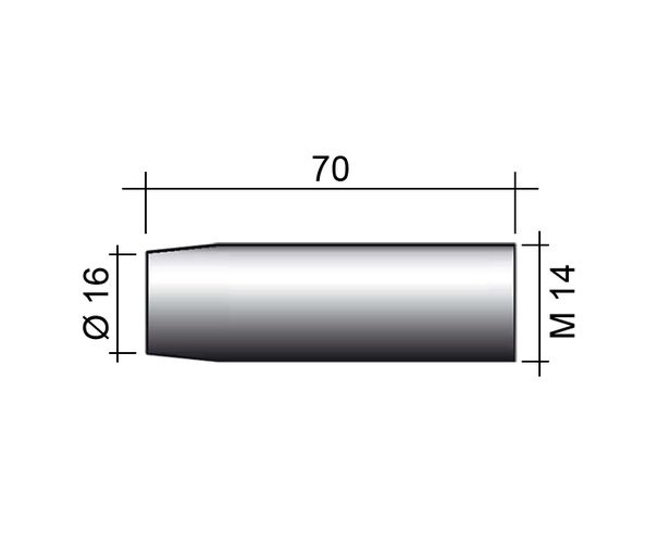 Hubica MIG 250A M14 niklovaná /145.D011-ZVAR/ 70mm/16mm/kónická