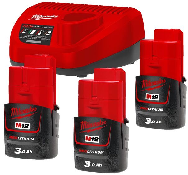 Set akumulátorov Milwaukee M12™ M12NRG-303 (3x3,0Ah +1xC12C) /4933459207/